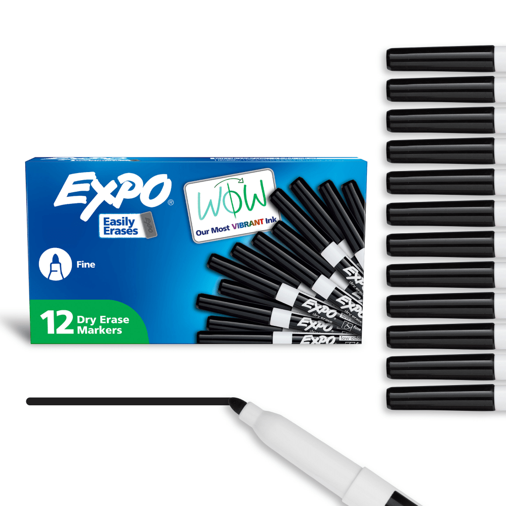 EXPO Low-Odor Dry-Erase Pen-Style Markers, Black Ink, Pack Of 12
