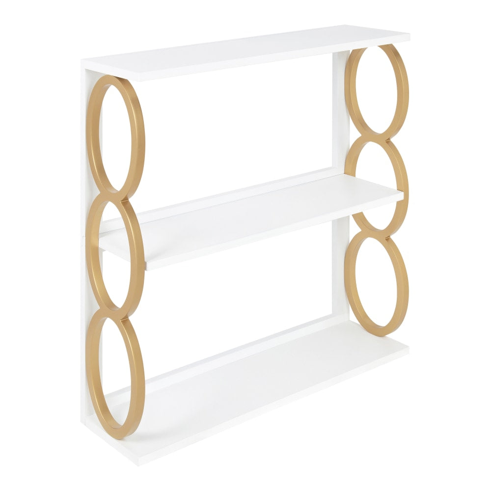 Kate and Laurel Ring Wooden 3-Tier Shelves, 31inH x 28inW x 8inD, White/Gold