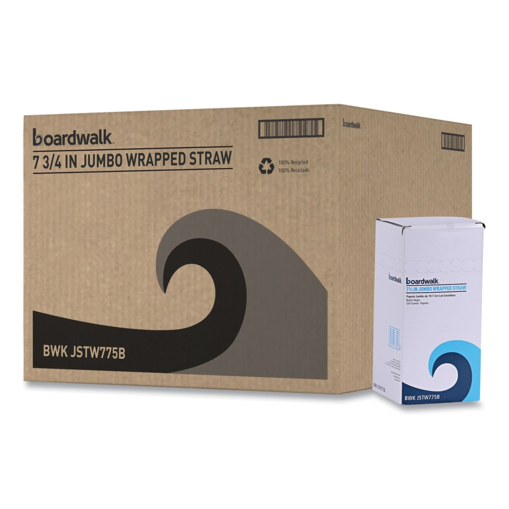 Boardwalk Wrapped Jumbo Straws, 7-3/4in, Black, 250 Straws Per Pack, Case Of 50 Packs
