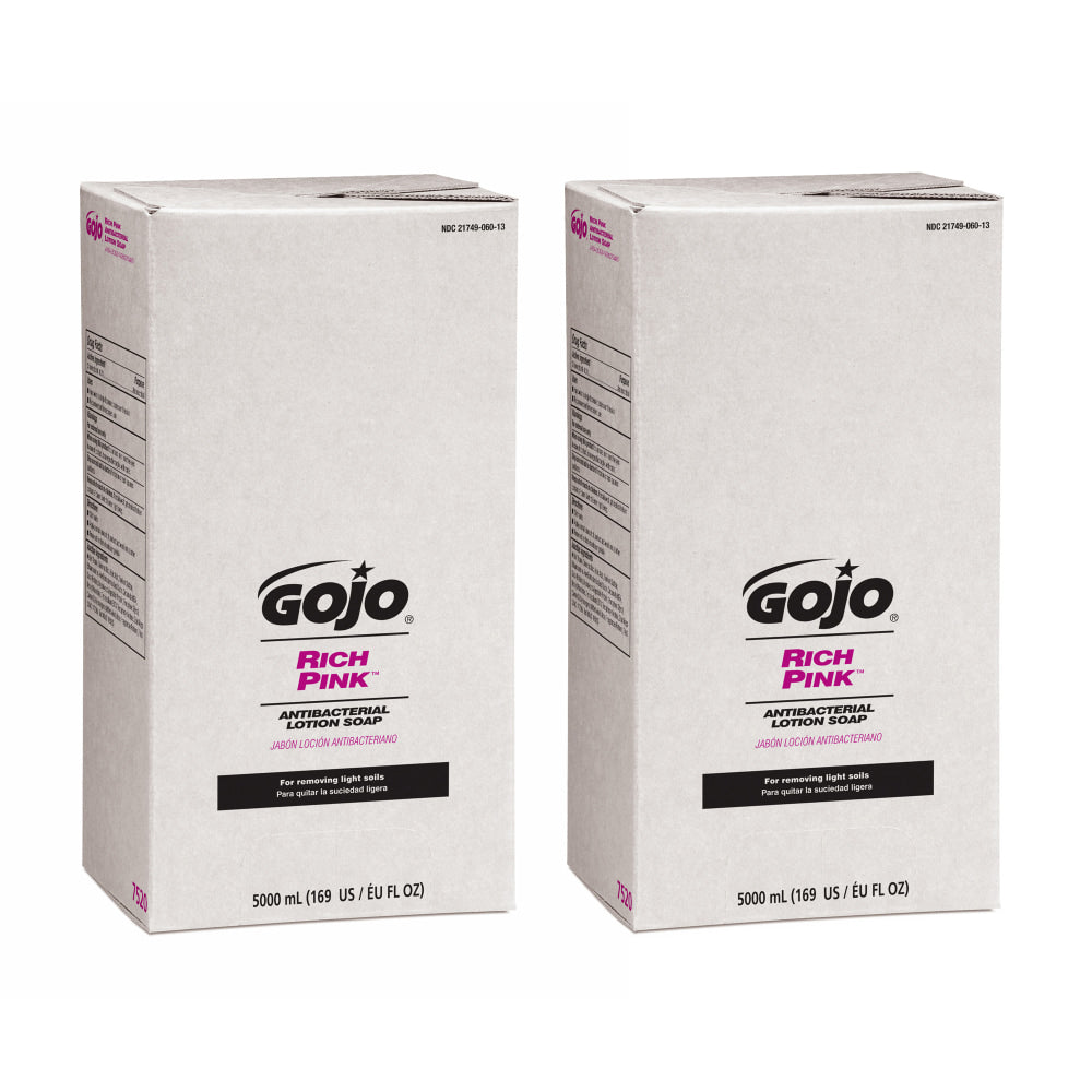 GOJO Rich Pink Antibacterial Lotion Hand Soap, Floral Scent, 169.07 Oz Bottle, Pack of 2