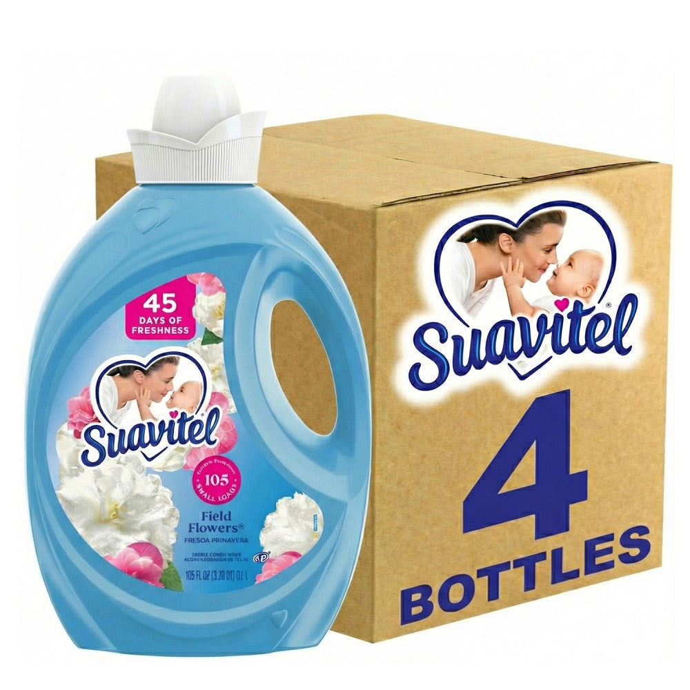 Suavitel Fabric Conditioner Liquid Fabric Softener, Field Flowers Scent, 105 Oz, Case Of 4 Bottles
