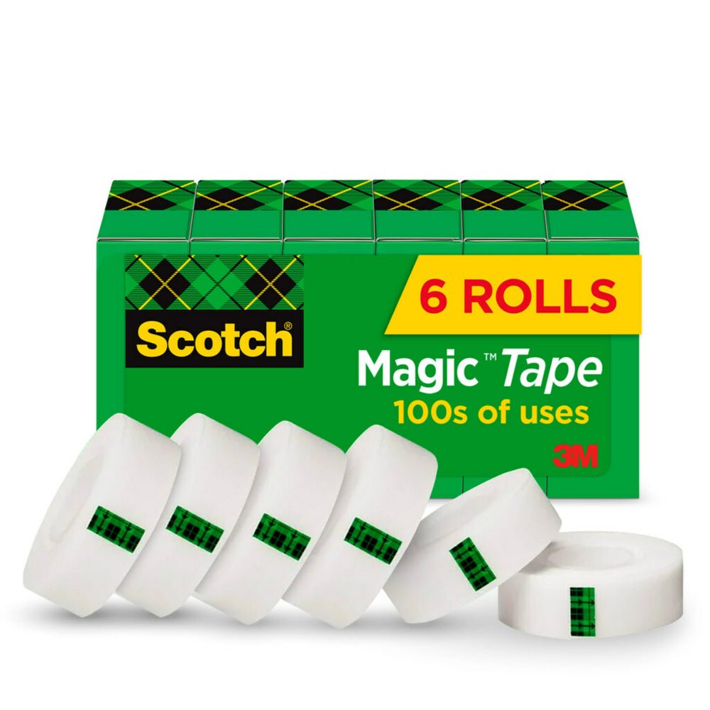 Scotch Magic Tape, Invisible, 6 Tape Rolls, 3/4 in x 1296 in, Home Office Supplies and School Supplies for College and Classrooms
