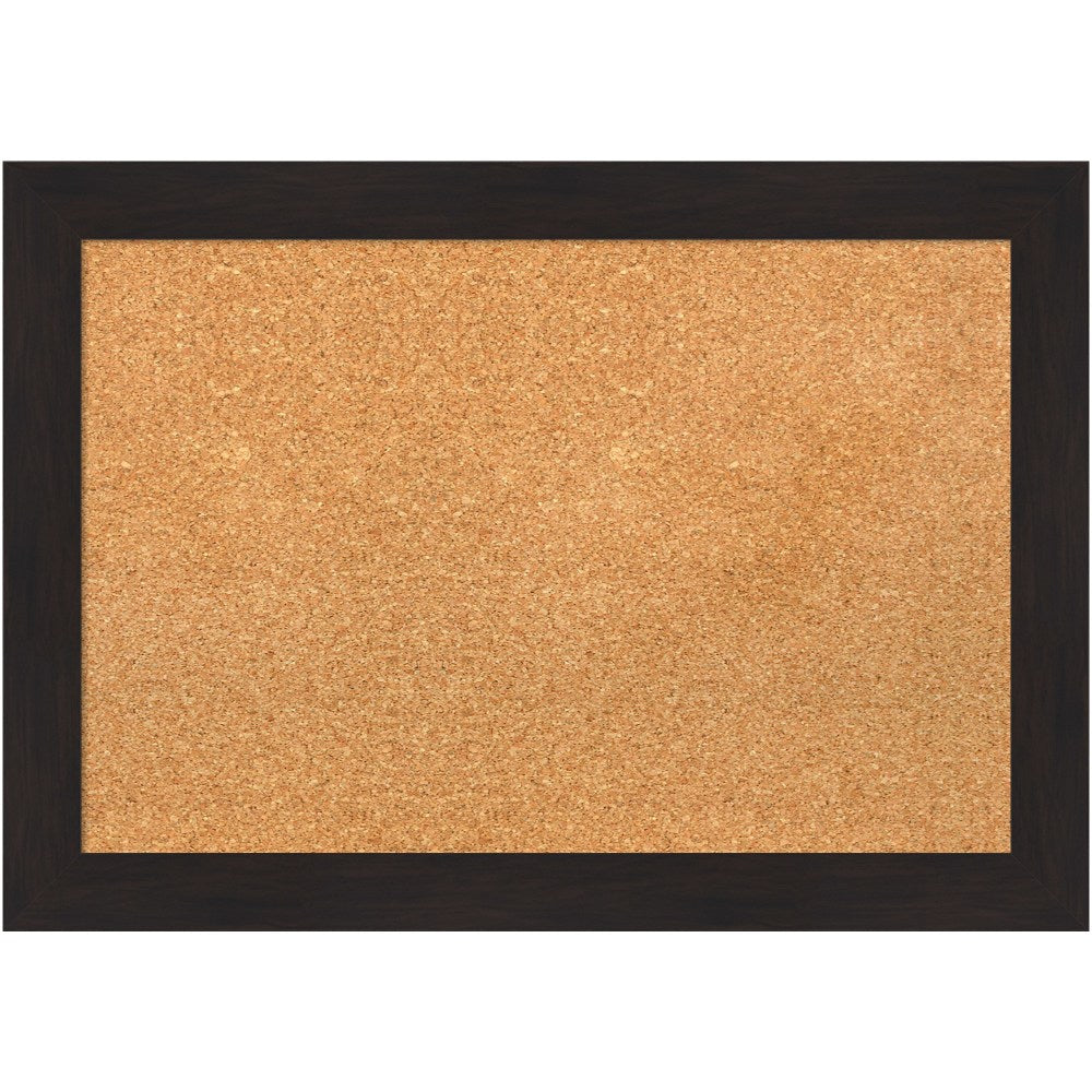 Amanti Art Rectangular Non-Magnetic Cork Bulletin Board, Natural, 28in x 20in, Furniture Espresso Narrow Plastic Frame