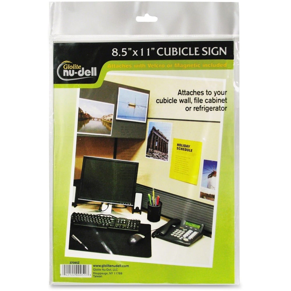 Nu-Dell Cubicle Sign Holder, 8.5inW x 11inH, Rectangular Shape, Hook & Loop Fastener Closure, Acrylic, Clear