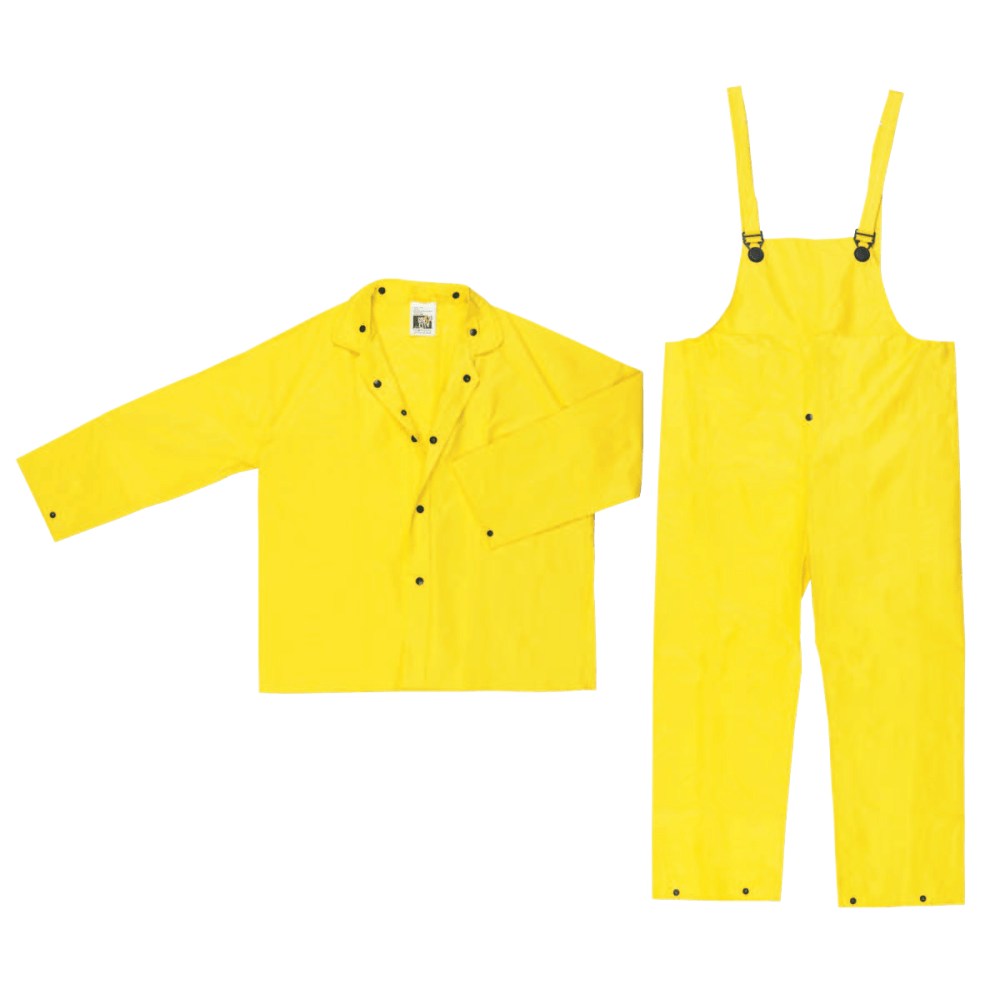 Three Piece Rain Suit, Jacket/Hood/Pants, 0.28 mm PVC/Nylon, Yellow, Small