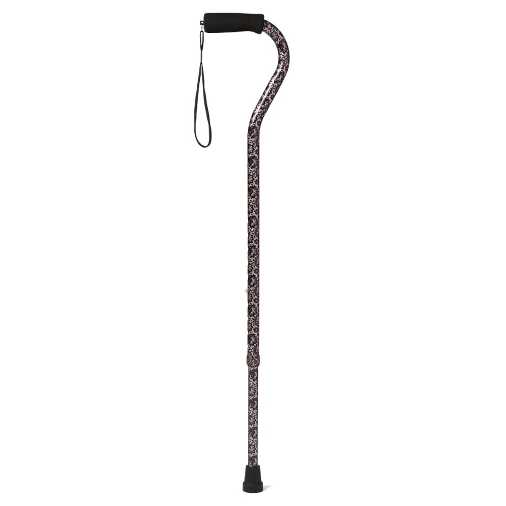 Medline Adjustable Aluminum Offset-Handle Cane, 29in - 38inH, Black Paisley