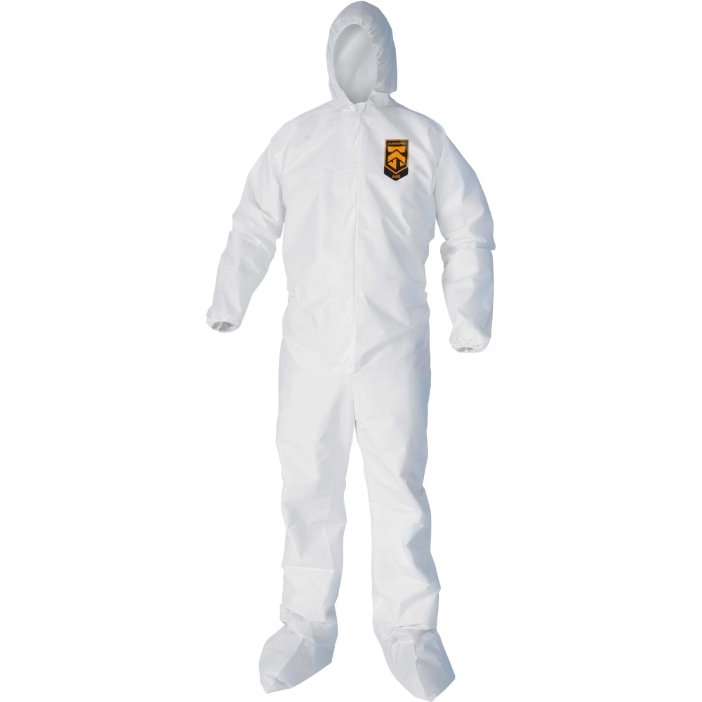 Kleenguard A40 Coveralls - Zipper Front, Elastic Wrists, Ankles, Hood & Boots - Size Large - Liquid, Flying Particle Protection - 44333