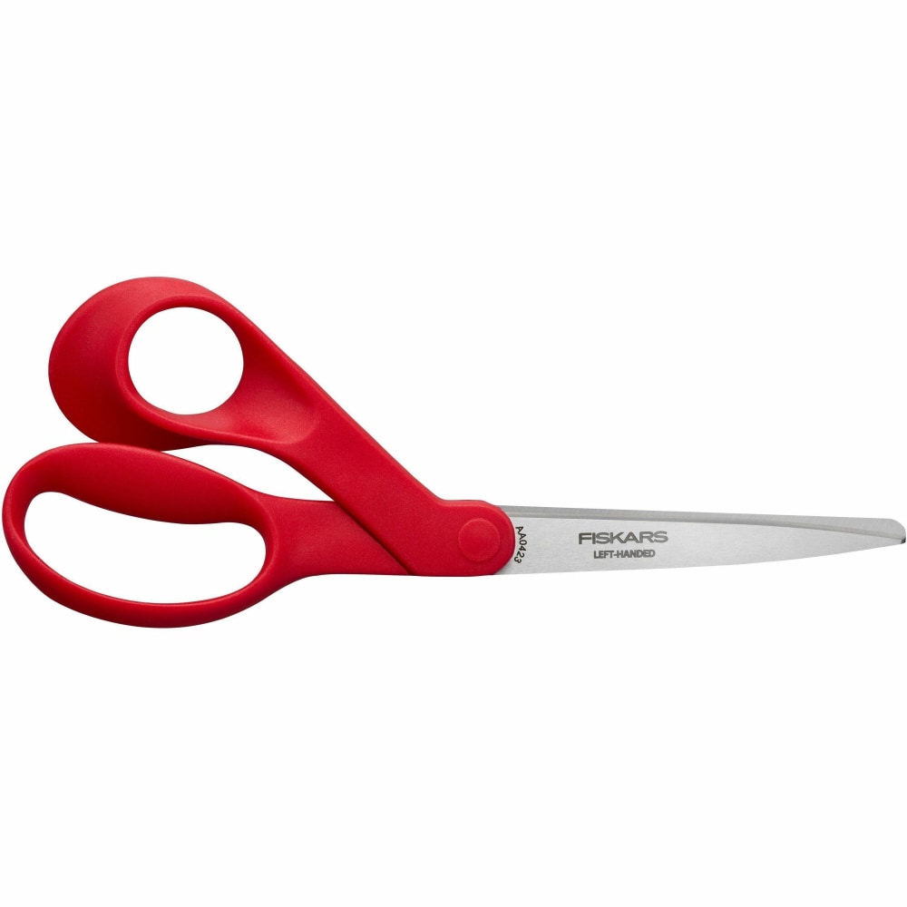 Fiskars Left-hand 8in Bent Scissors - Bent-left - Stainless Steel Precision-ground Blade - Sharp Tip - Red - 1 Each