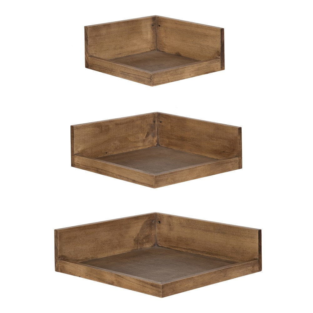 Kate and Laurel Levie Corner Shelf Set, Rustic Brown, Set Of 3 Shelves