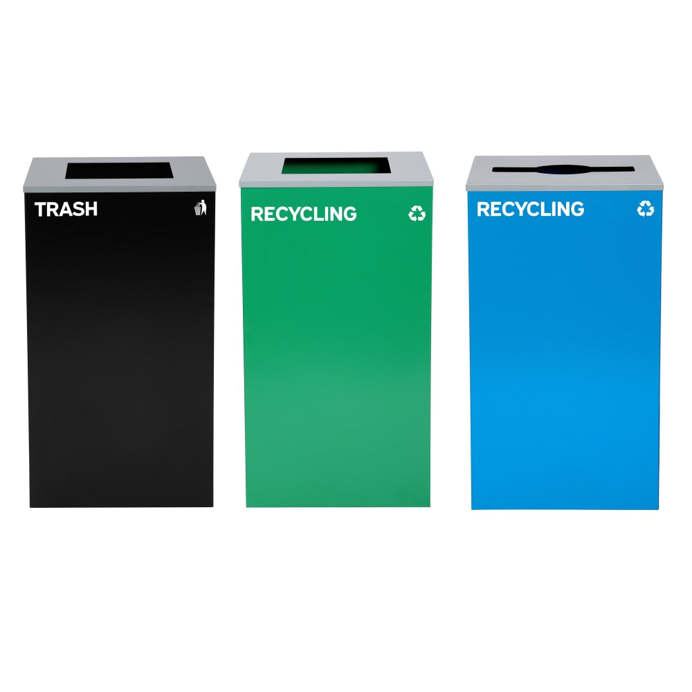 Alpine Industries Stainless-Steel Open Top Mixed Recycling And Trash Can Set, 29 Gallons, Black/Blue/Green - ALP4450-BLK-KIT26