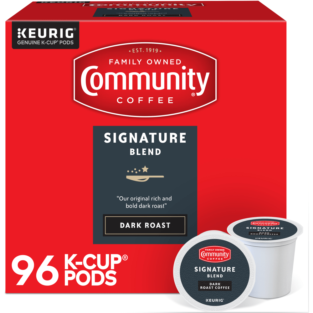 Community Coffee Keurig Single Serve K-Cup Pods, Signature Blend, Dark Roast, Box Of 96 Pods