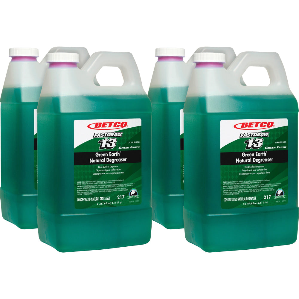 Betco Green Earth FastDraw 13 Natural Degreaser, Concentrate, 67.6 fl oz (2.1 quart), Bio-based, Case of 4 - 2174700CT