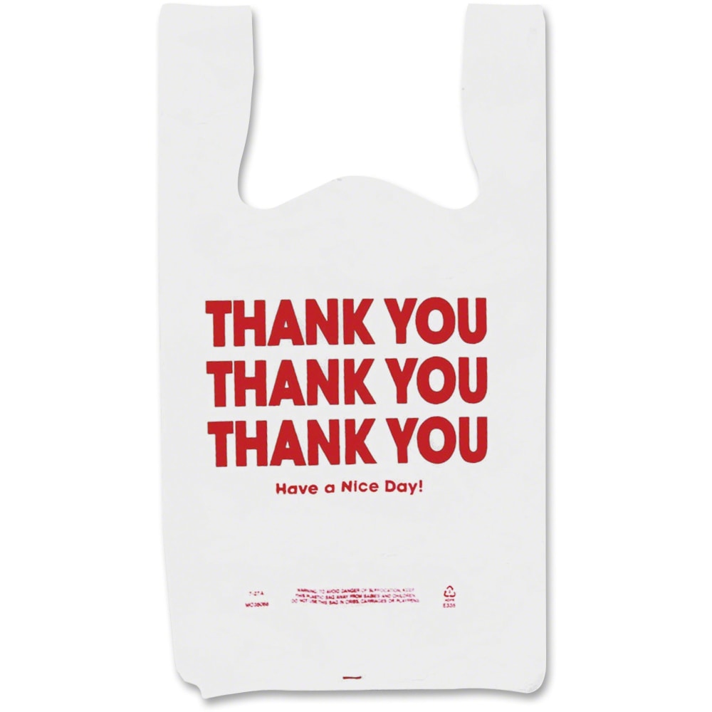 COSCO Thank You Plastic Bags - 22in Length x 11in Width x 0.55 mil (14 Micron) Thickness - High Density - White - Plastic - 250 / Box