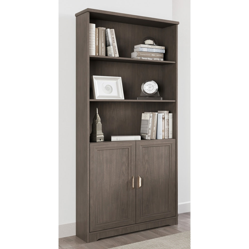 Realspace Magellan 72inH 5-Shelf Contemporary Bookcase With Doors, Gray/Medium Finish