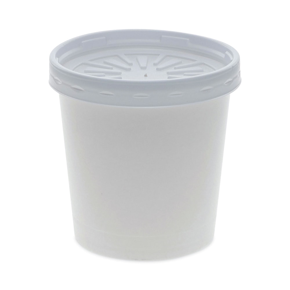 Pactiv Evergreen Paper Round Food Containers With Lids, 16 Oz, White, Carton Of 250 Containers