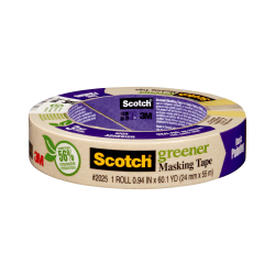 Scotch Greener General Purpose Masking Tape, 1 Tape Roll, 1 in x 60 yd, 3in Core, Tan
