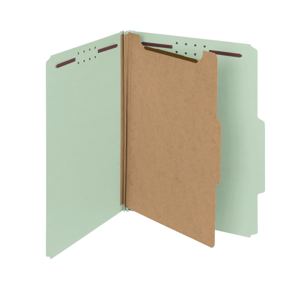 Smead Pressboard Classification Folders, 1 Divider, Letter Size, 100% Recycled, Gray/Green, Box Of 10
