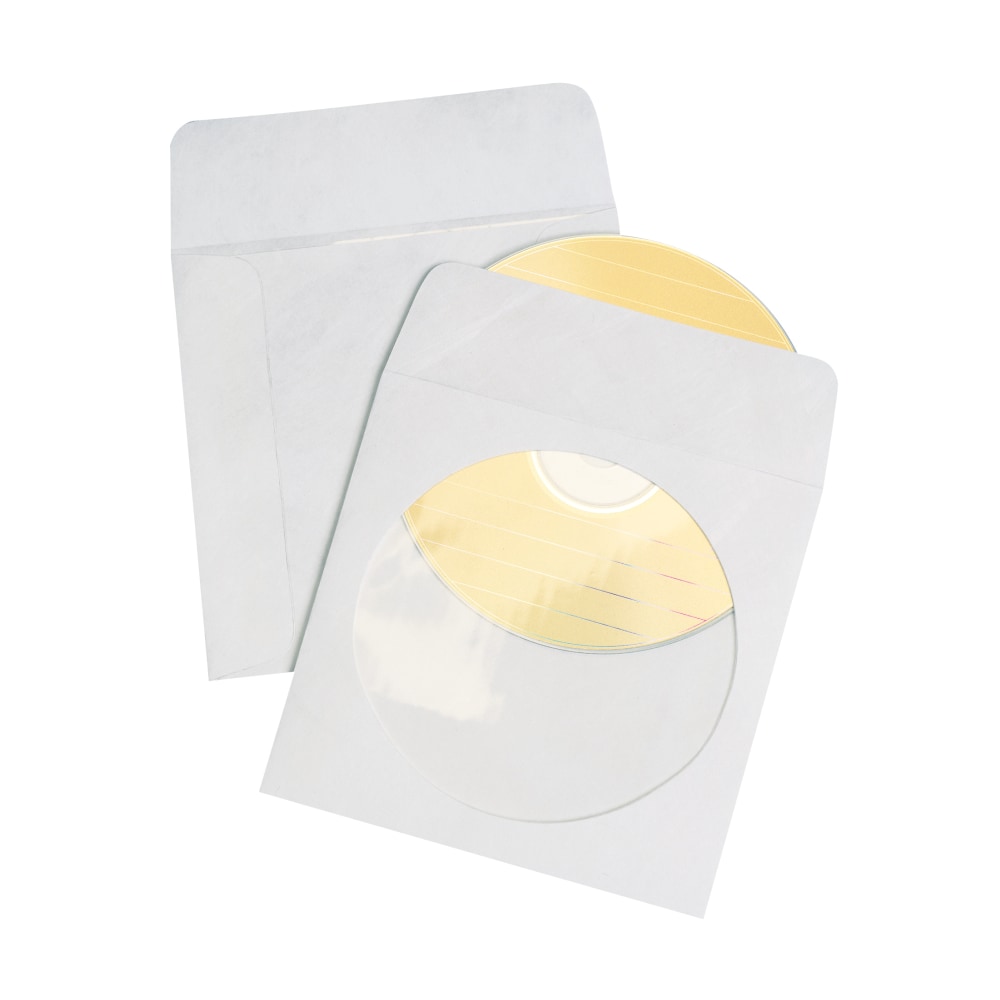 Quality Park CD/DVD Sleeves, 5in x 5in, White, Box Of 250