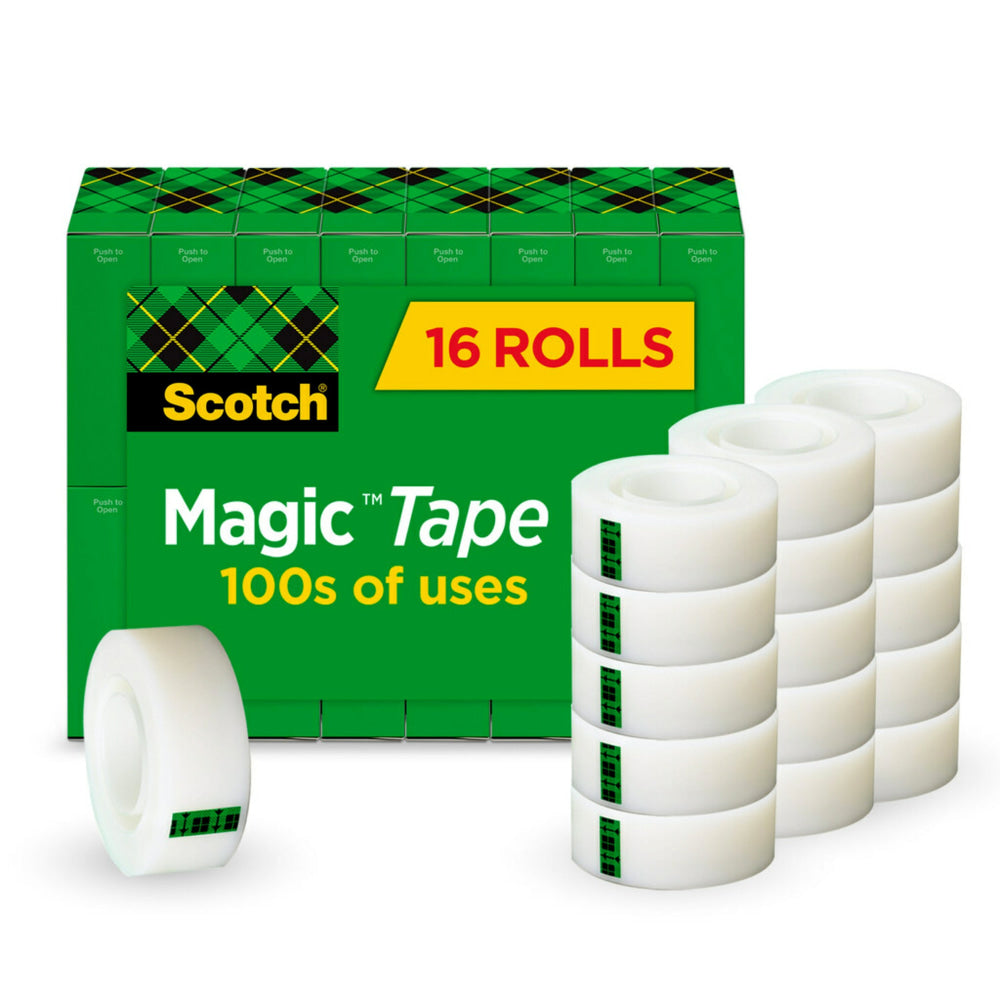 Scotch Magic Tape, Invisible, 3/4 x 1000 in, 16 Tape Rolls, Clear, Back to School Supplies, College Supplies, and Teacher Supplies