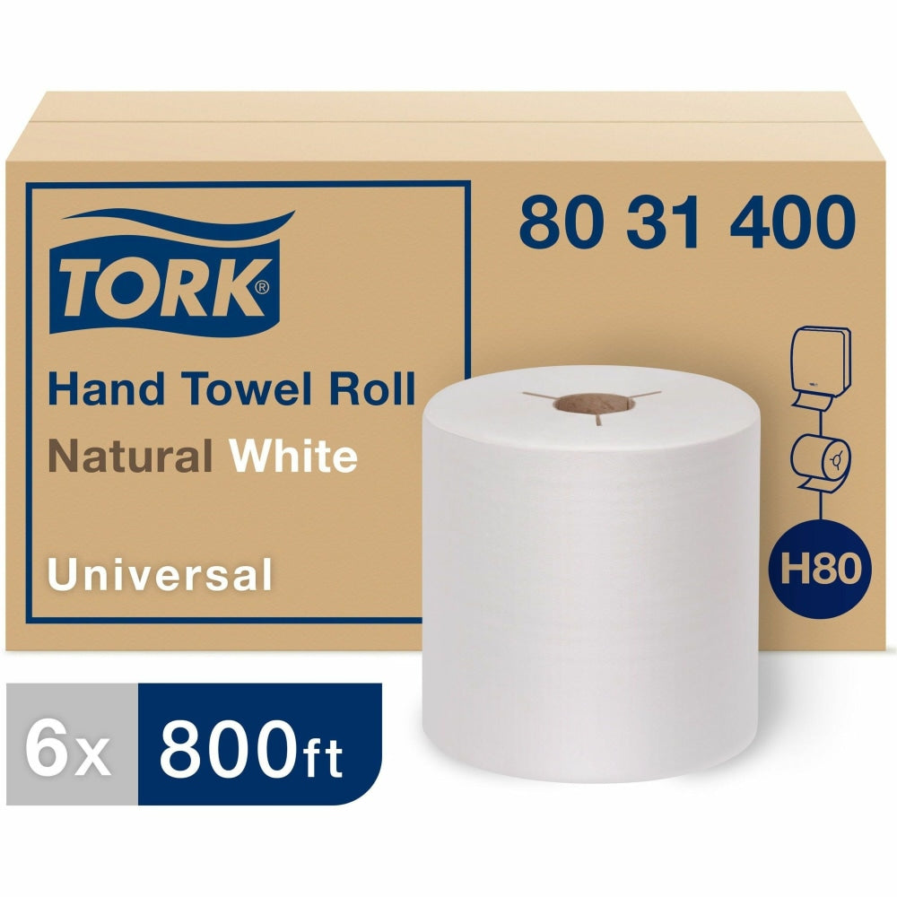 TORK Universal Hand Towel Roll - 1 Ply - 8in x 800 ft - 7.80in Roll Diameter - Natural, White - Paper - Embossed - For Hand - 6/Pack