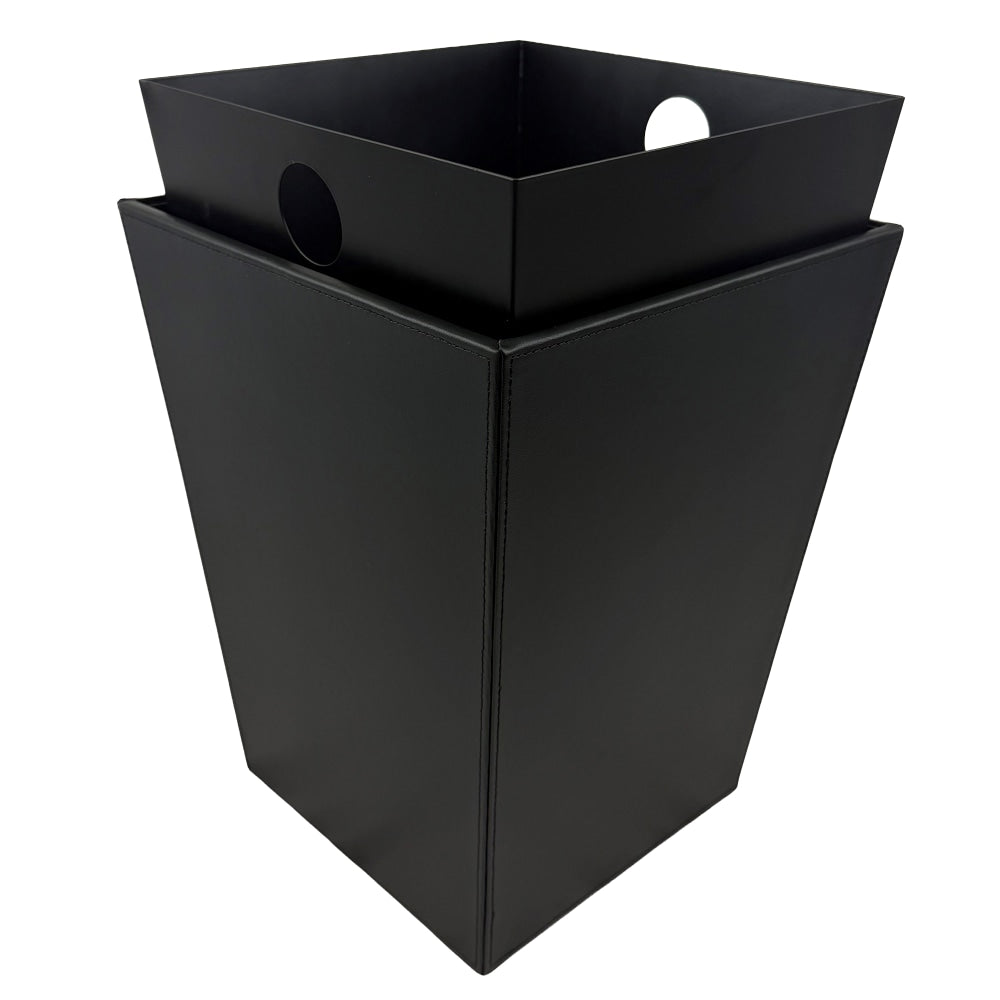 Hospitality Source Wood/Metal Waste Bins, 9-1/2in x 9-1/2in x 12-1/2in, Black, Set Of 6 Bins