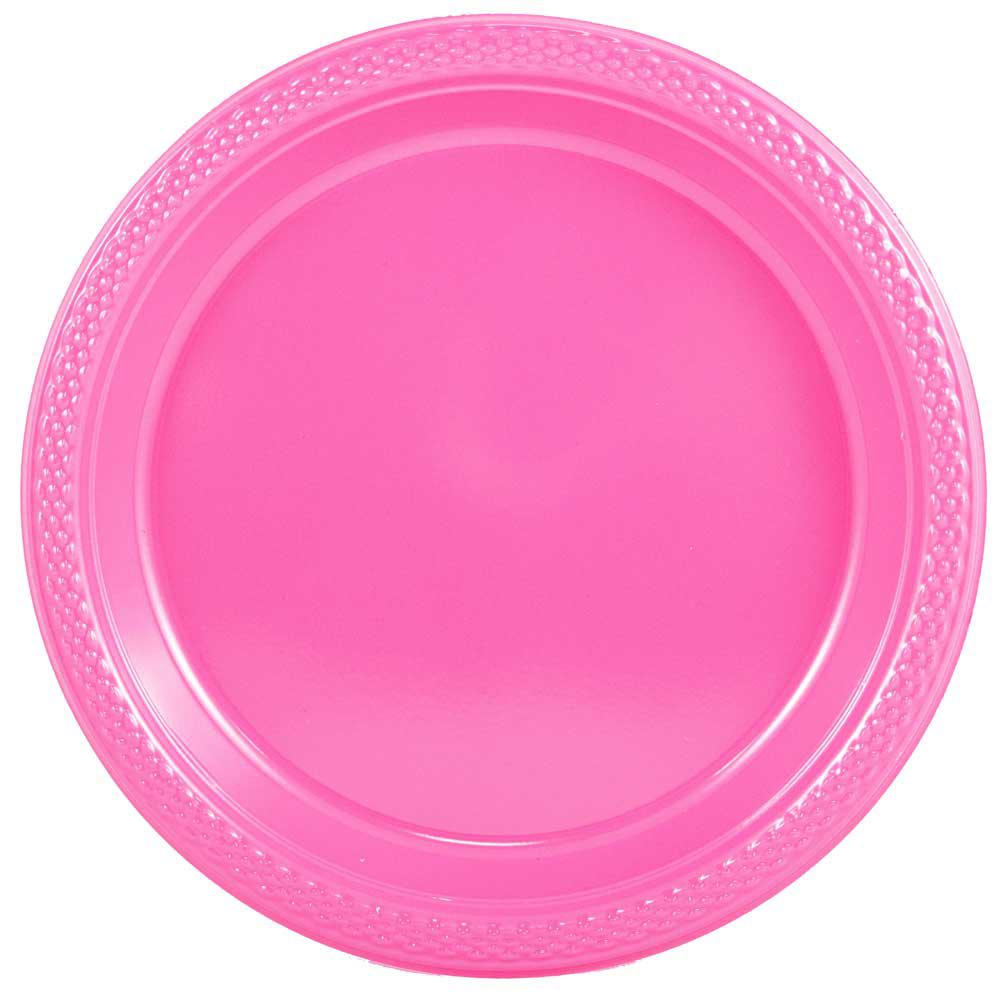 JAM PAPER Round Plastic Party Plates, Large, 10 1/4 inch, Fuchsia Hot Pink, 20/Pack