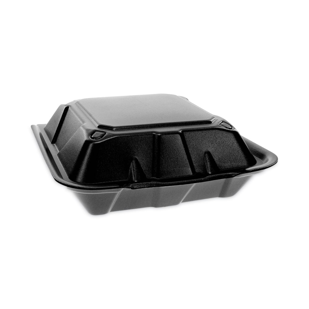 Pactiv Evergreen Vented Foam Hinged Lid Containers, Dual Tab Lock, 3-1/4inH x 9inW x 9inD, Black, Carton Of 150 Containers