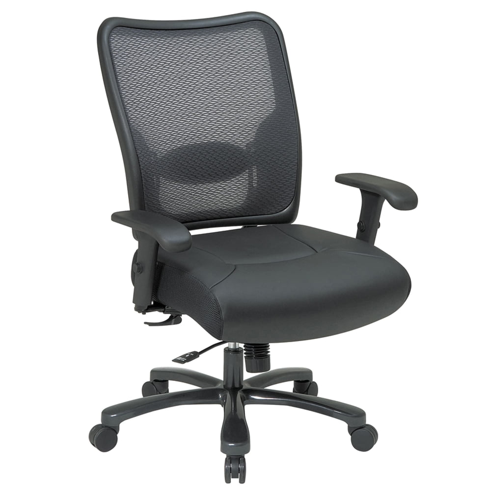 Office Star Big & Tall Bonded Leather/Air Grid Mesh Back High-Back Chair, Black