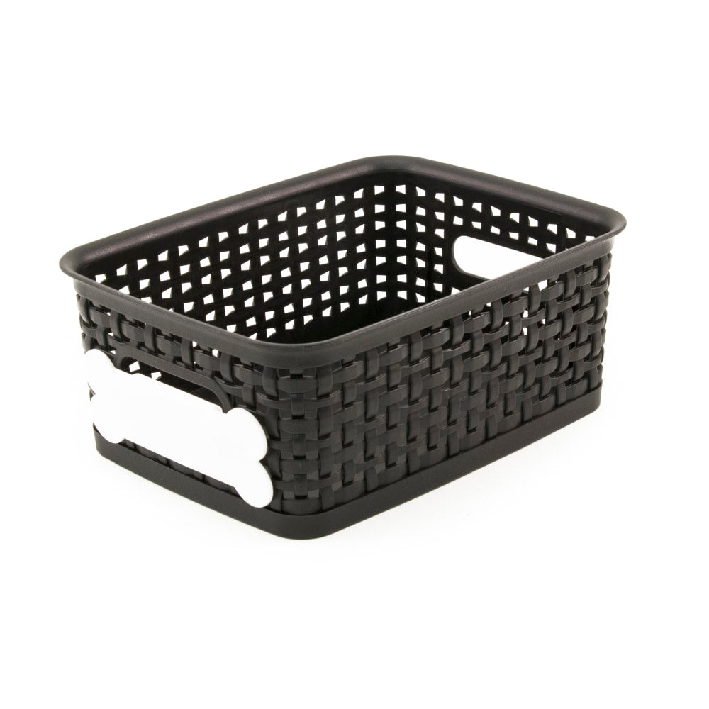 Paw Prints Pet Supply Bin With Dry-Erase Label, Small, Black