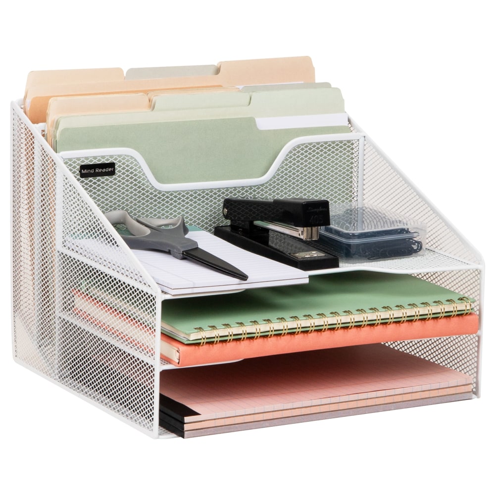 Mind Reader Desktop Vertical Paper Tray Organizer, 9-1/2in H x 11-1/2in W x 12-1/2in D, White