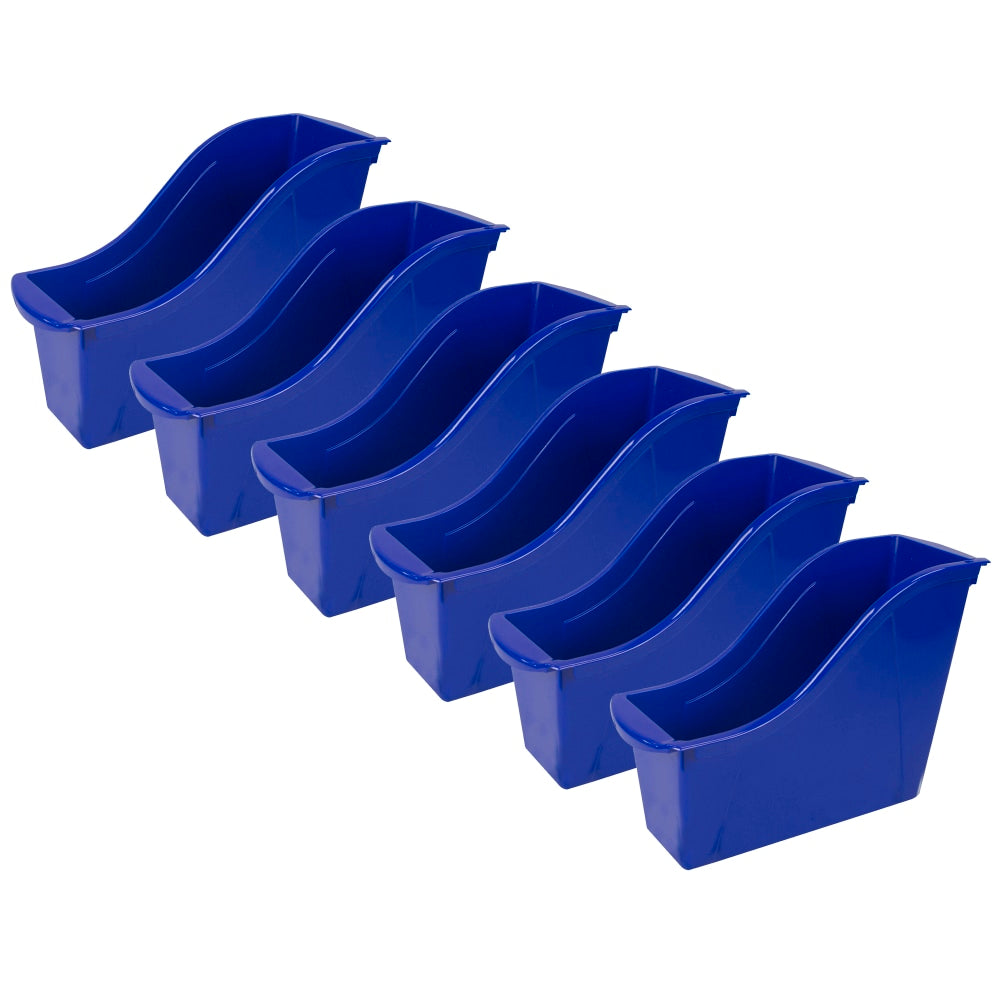 Storex Small Book Bins, 8-1/2inH x 4-1/2inW x 11-3/4inD, Blue, Pack Of 6 Bins