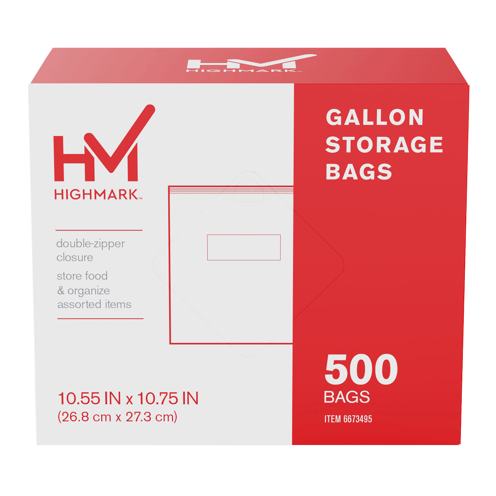 Highmark Plastic Storage Bags, Gallon Size, Clear, Pack Of 500 Bags