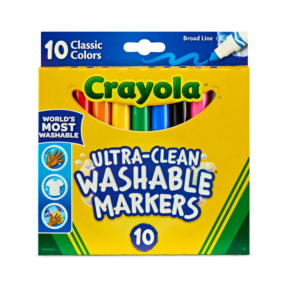 Crayola Ultra-Clean Washable Markers, Broad Tip, Assorted Classic Colors, Box Of 10