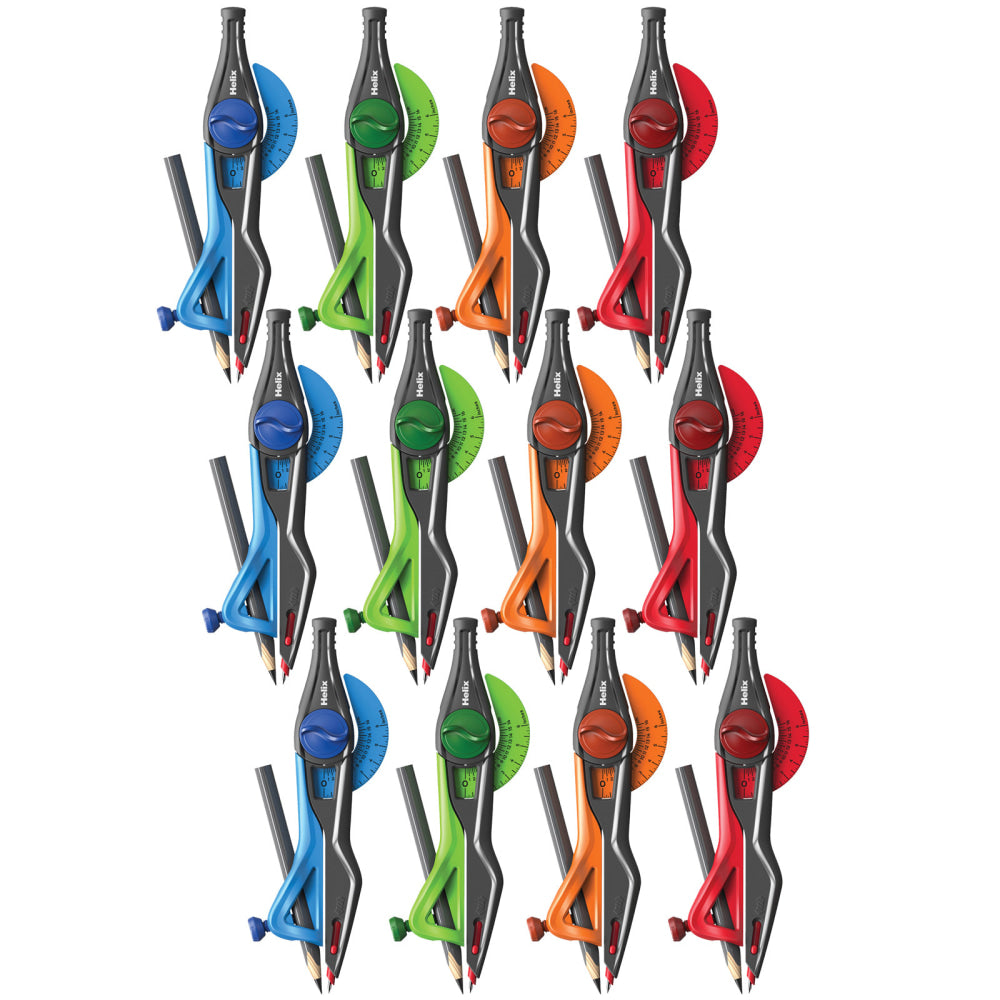 Helix Universal Locking Compass, Assorted Colors, Pack Of 12