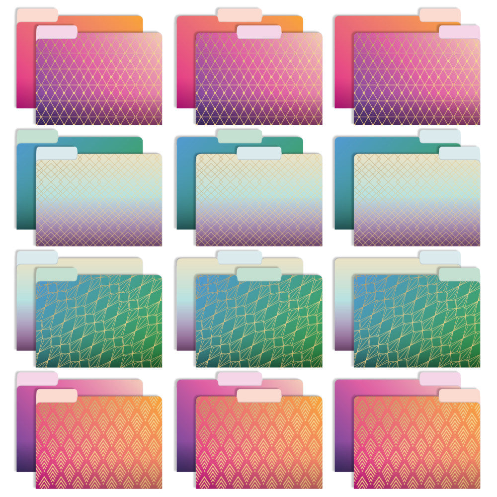 Global Deluxe Designer Printed File Folders, 1/3 Cut, Letter Size, Geometric Foil, Pack Of 24 Folders