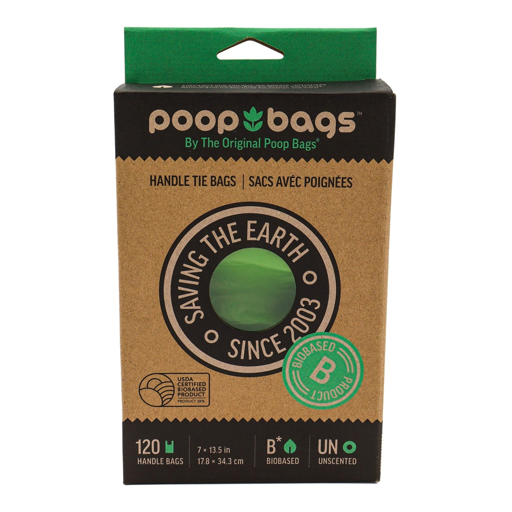 The Original Poop Bags Handle Tie Waste Bags, 32 Oz, Green, Pack Of 120 Bags