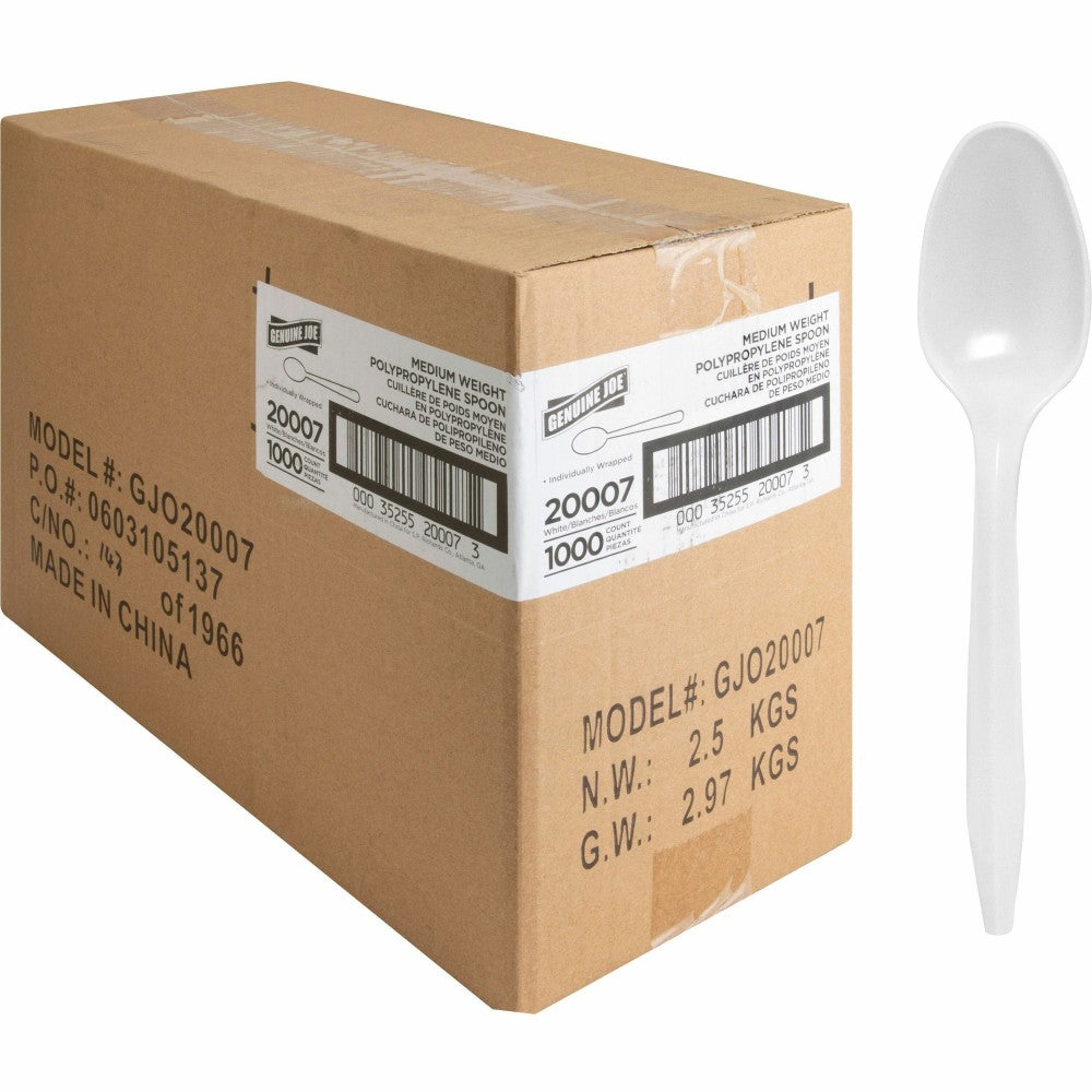 Genuine Joe Individually Wrapped Spoon - 1 Piece(s) - Spoon - 1 x Spoon - Disposable - White - 1000/Carton