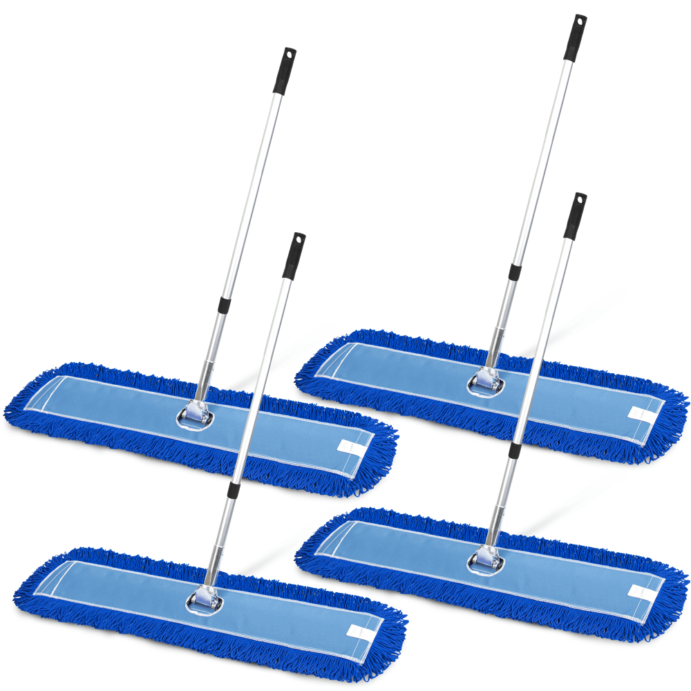 Gritt Commercial All-In-One Microfiber Dust Mop Sets With 72in Telescopic Handle, 48in, Blue/Silver, Pack Of 4 Sets