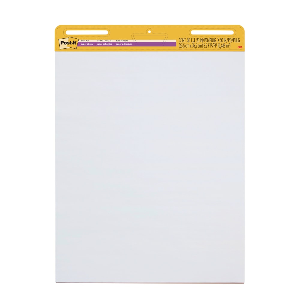 Post-it Super Sticky Easel Pads, 25 x 30 in, 1 Pad, 30 Sheets/Pad, Back to School Supplies for Classrooms, White
