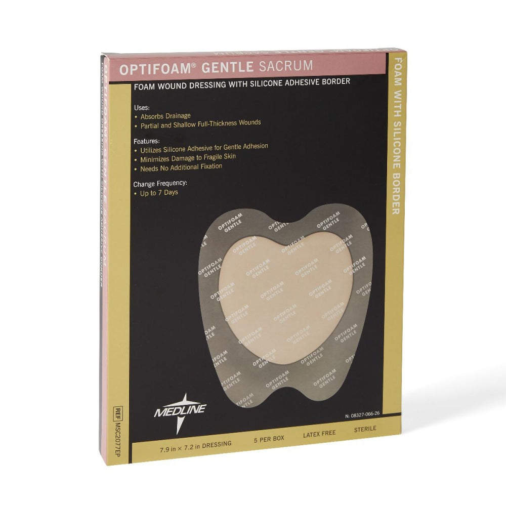 Medline Optifoam Gentle Silicone Border Dressings, 7in x 7in, Tan, Pack Of 5