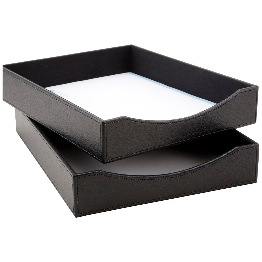 Realspace Black Faux Leather Paper Tray, Letter Size