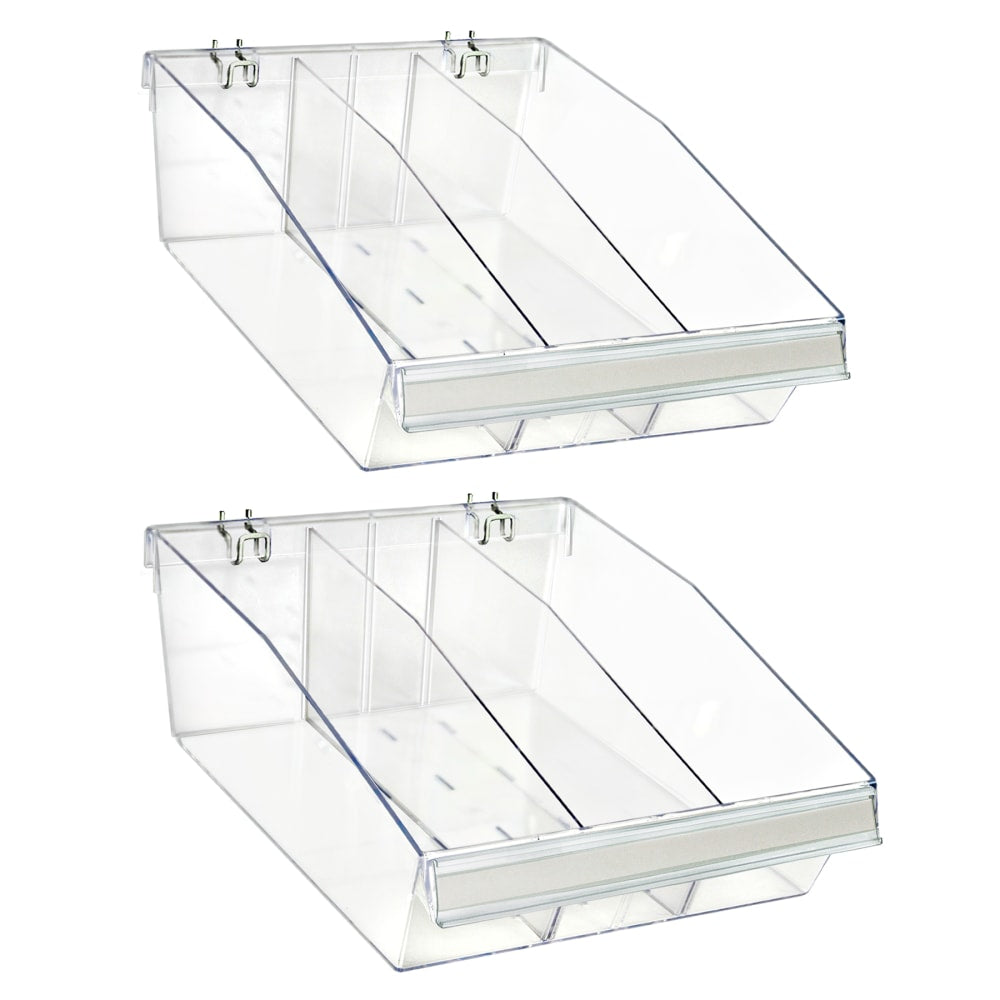 Azar Displays Deep Bin Tray Kits With Dividers, 5-3/4inH x 11-3/4inW x 14inD, Clear, Pack Of 2 Kits