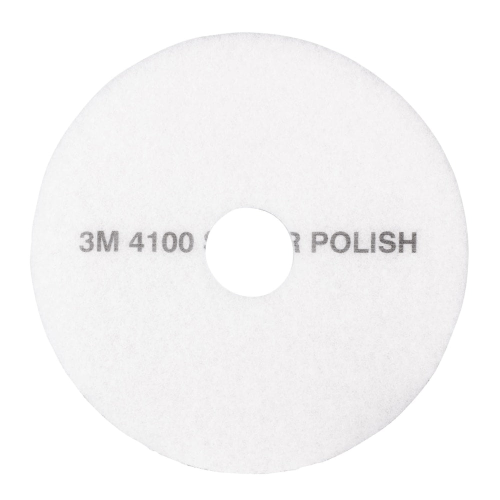 3M 4100 Super Polishing Floor Pads, 13in Diameter, White, Case Of 5