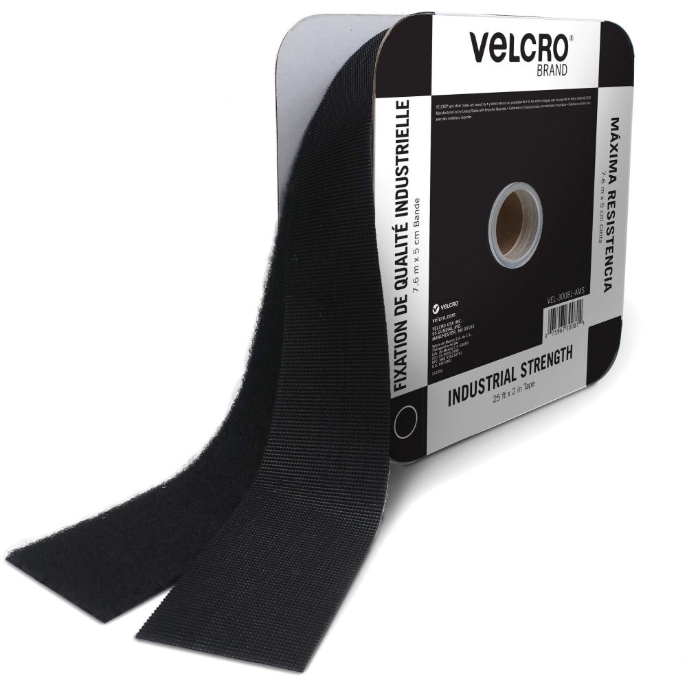 VELCRO Industrial Fastener Tape - 25 ft Length x 2in Width - Black - 1 Roll