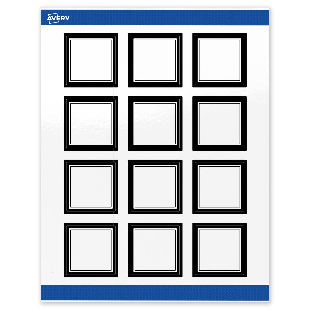 Avery Print-To-The-Edge Labels & Sure Feed, S00-DM2-PRWGP10, 2in x 2in, Glossy White, Preprinted Double Black Border Design, Pack Of 120