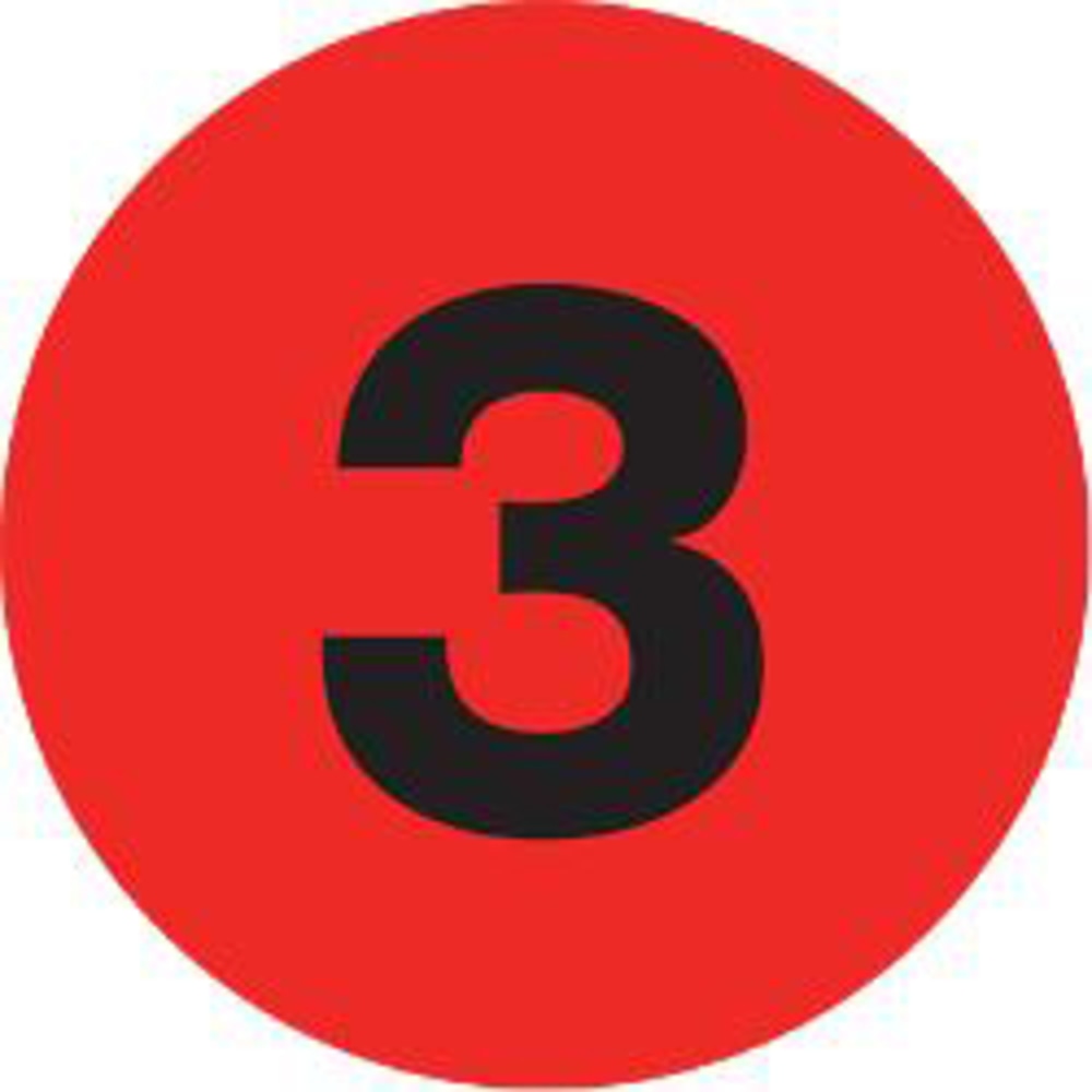 Tape Logic Fluorescent Red - "3in Number Labels 2in, DL6771, Roll of 500