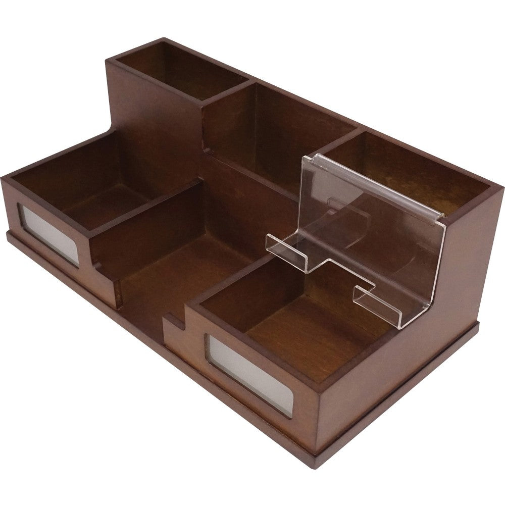 Victor Heritage Wood H9525 Desk Organizer - 6 Compartment(s) - 5.5in x 10.4inx 3.5in Depth - Desktop - Wood Grain - Wood, Acrylic, Frosted Glass - 1 Each