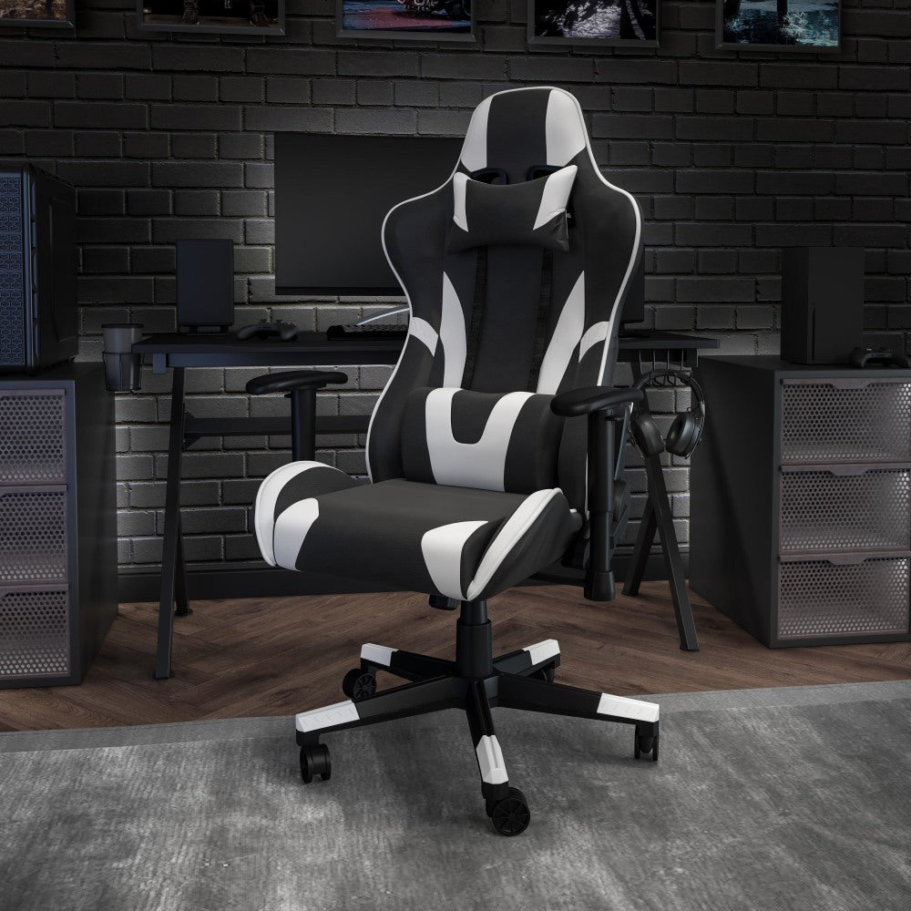 Flash Furniture X20 Ergonomic LeatherSoft Faux Leather High-Back Racing Gaming Chair, White/Black