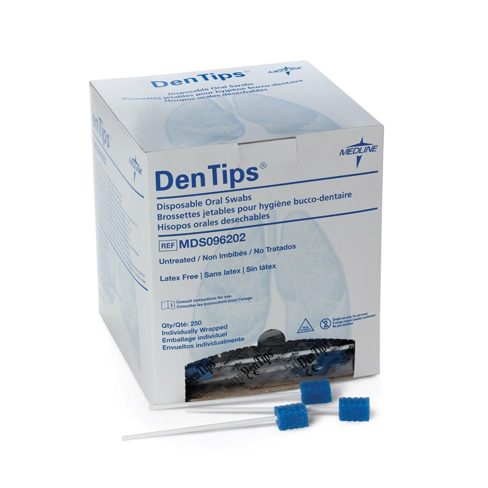 Medline DenTips Oral Swabsticks, Untreated, Blue, Box Of 250