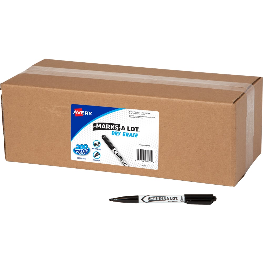 Avery Marks A Lot Marks-A-Lot Value Pack Dry Erase Markers - Bullet Marker Point - Erasable - Black Ink - 200 / Carton